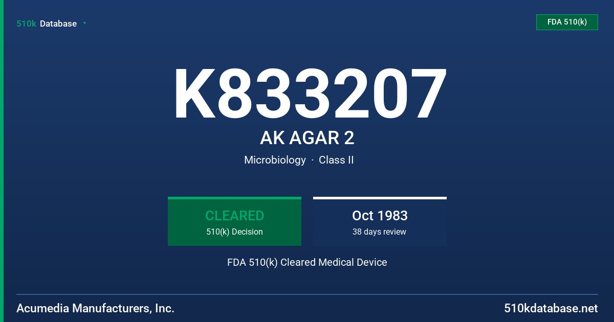 K833207 AK AGAR 2 FDA 510(k) Cleared Medical Device