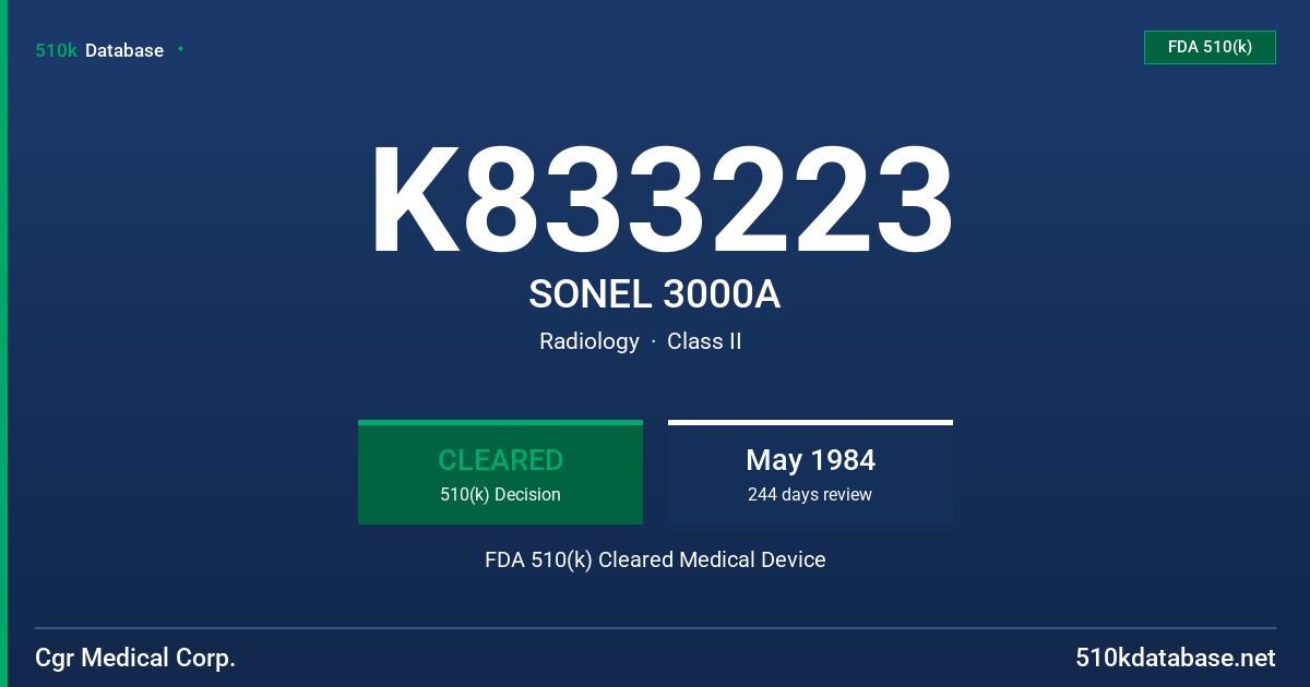 K833223 SONEL 3000A FDA 510(k) Cleared Medical Device