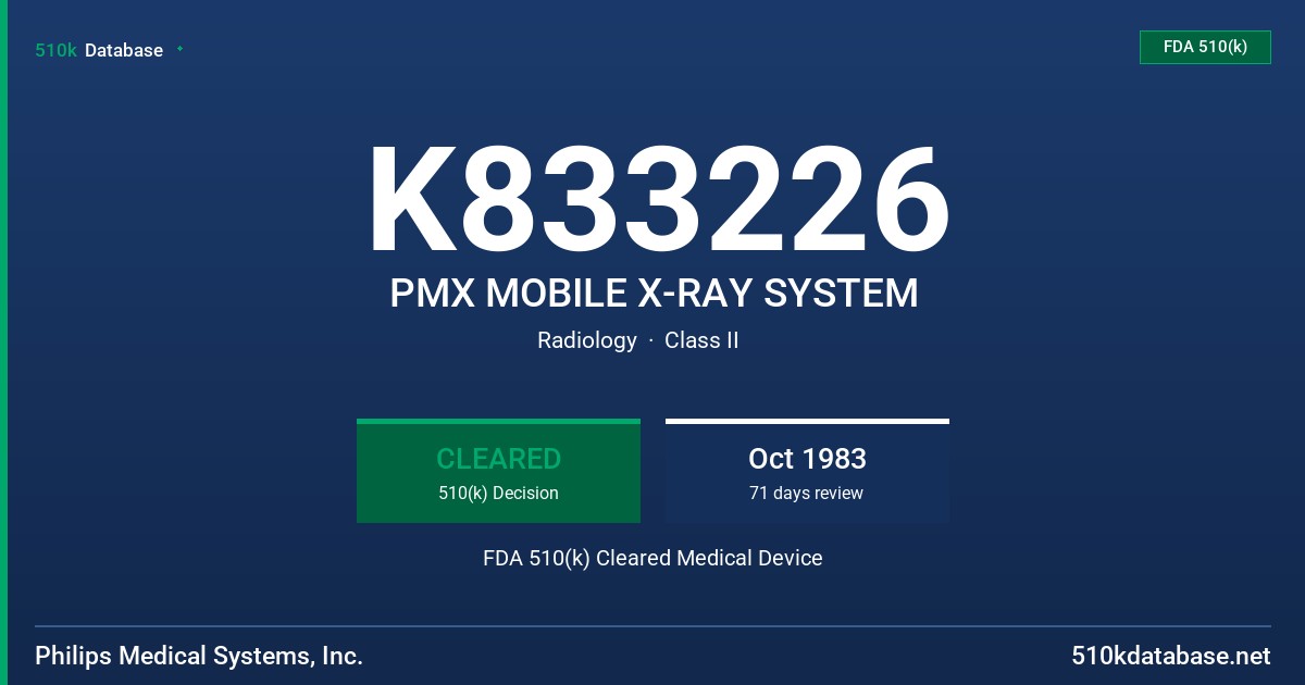 K833226 PMX MOBILE X-RAY SYSTEM FDA 510(k) Cleared Medical Device