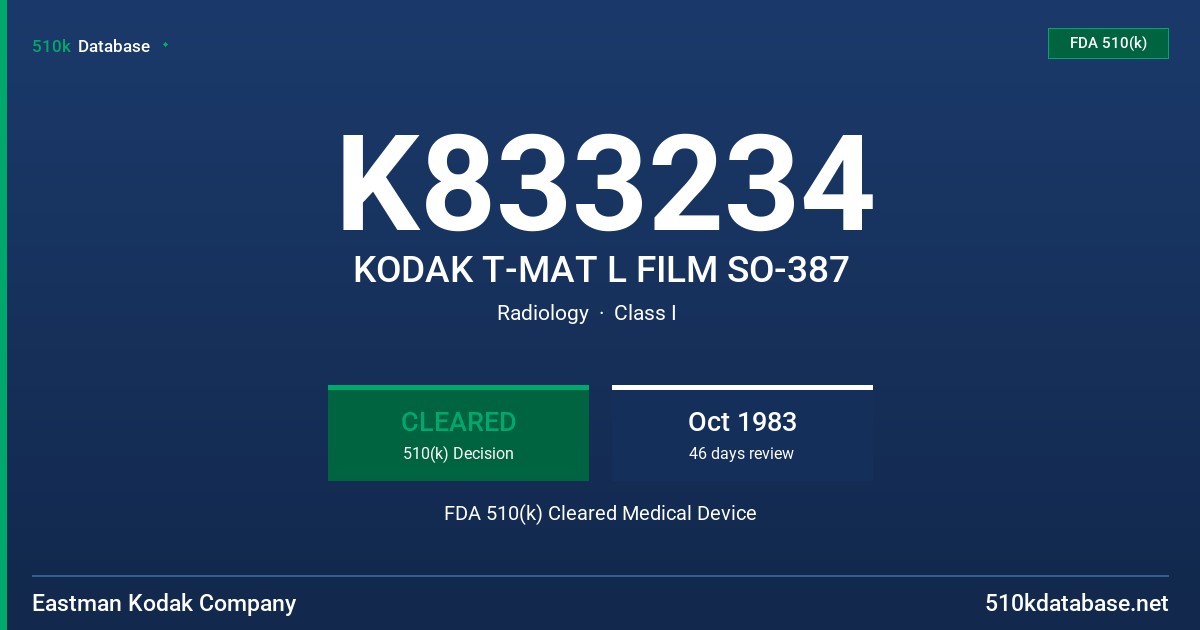 K833234 KODAK T-MAT L FILM SO-387 FDA 510(k) Cleared Medical Device