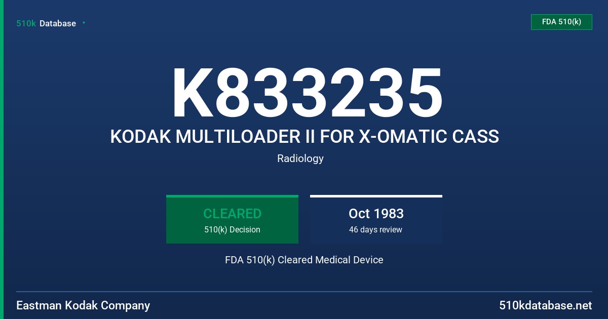 K833235 KODAK MULTILOADER II FOR X-OMATIC CASS FDA 510(k) Cleared Medical Device