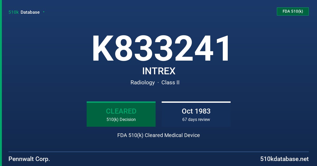 K833241 INTREX FDA 510(k) Cleared Medical Device