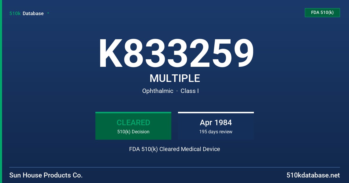 K833259 MULTIPLE FDA 510(k) Cleared Medical Device