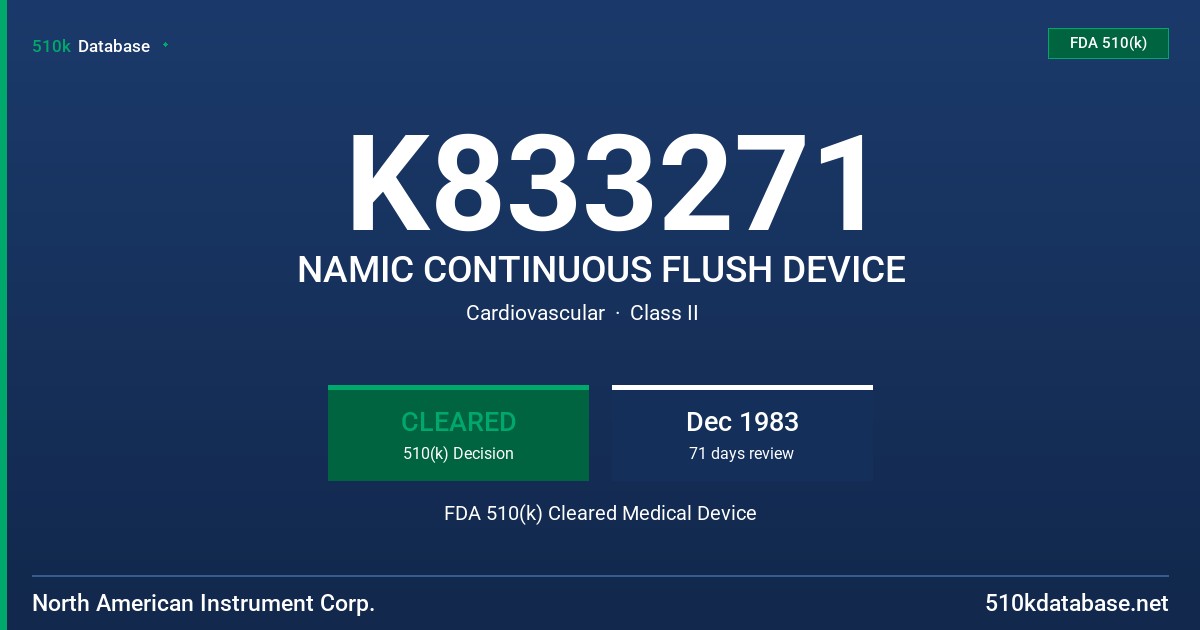 K833271 NAMIC CONTINUOUS FLUSH DEVICE FDA 510(k) Cleared Medical Device