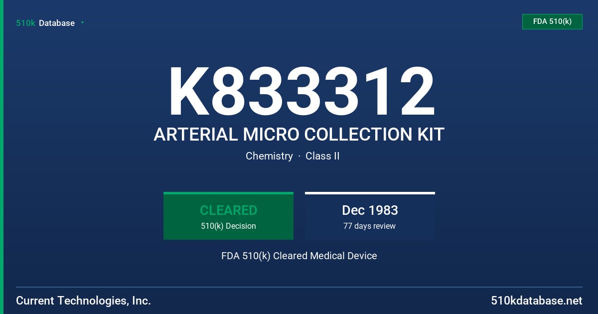 K833312 ARTERIAL MICRO COLLECTION KIT FDA 510(k) Cleared Medical Device