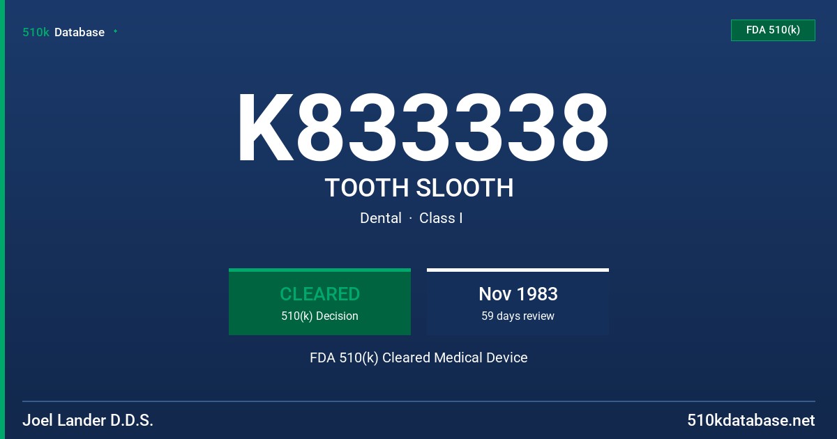 K833338 TOOTH SLOOTH FDA 510(k) Cleared Medical Device