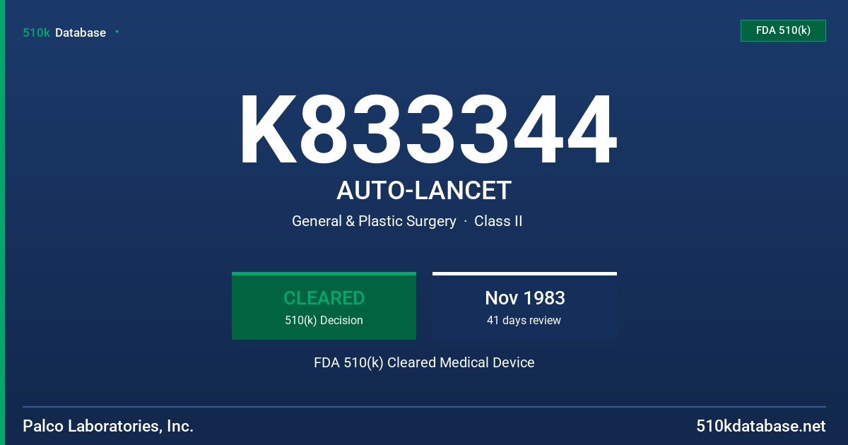 K833344 AUTO-LANCET FDA 510(k) Cleared Medical Device