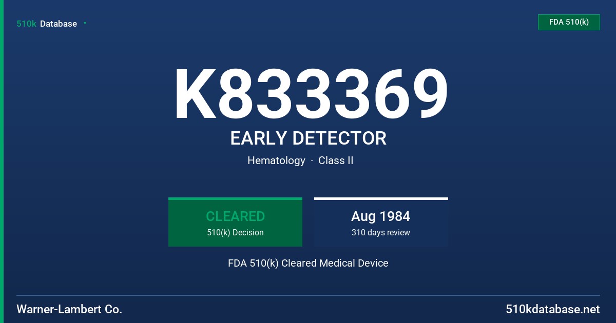 K833369 EARLY DETECTOR FDA 510(k) Cleared Medical Device