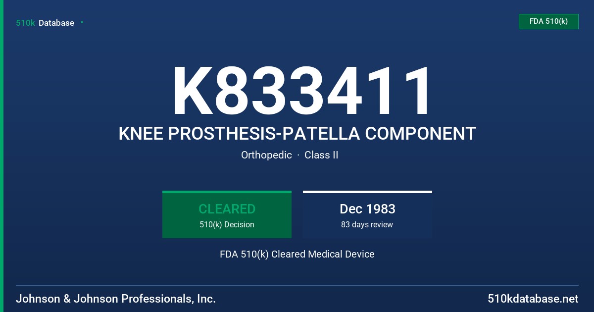 K833411 KNEE PROSTHESIS-PATELLA COMPONENT FDA 510(k) Cleared Medical Device