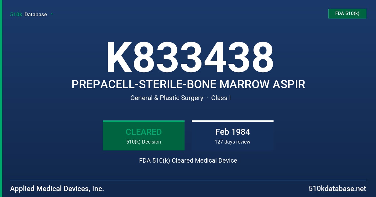 K833438 PREPACELL-STERILE-BONE MARROW ASPIR FDA 510(k) Cleared Medical Device