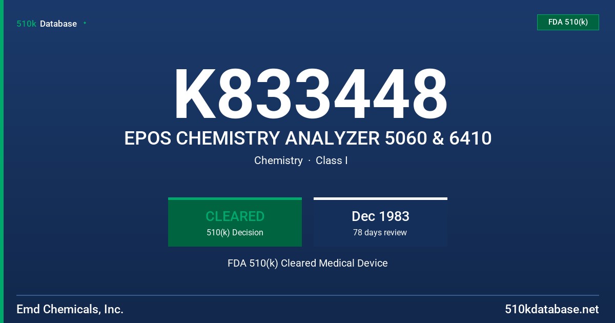K833448 EPOS CHEMISTRY ANALYZER 5060 & 6410 FDA 510(k) Cleared Medical Device