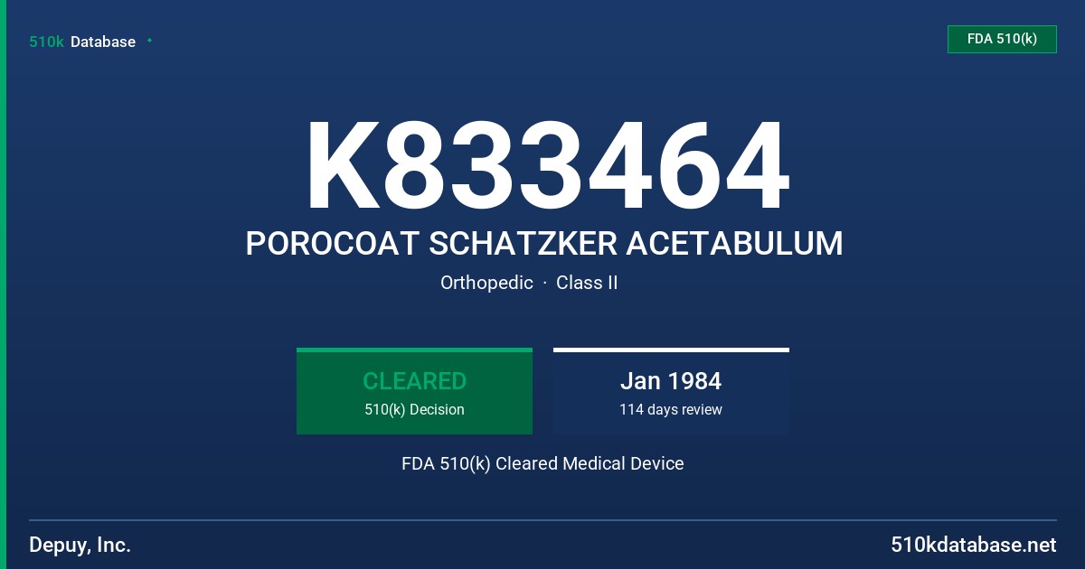 K833464 POROCOAT SCHATZKER ACETABULUM FDA 510(k) Cleared Medical Device