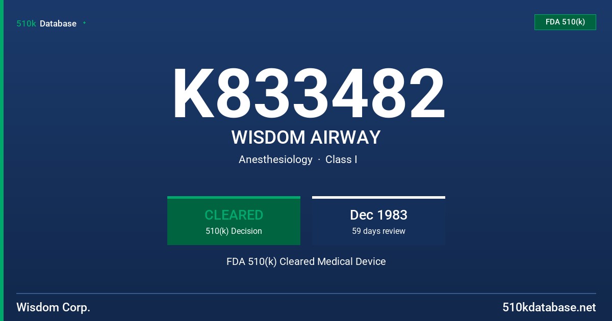K833482 WISDOM AIRWAY FDA 510(k) Cleared Medical Device