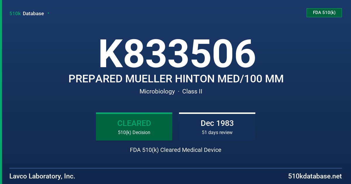 K833506 PREPARED MUELLER HINTON MED/100 MM FDA 510(k) Cleared Medical Device