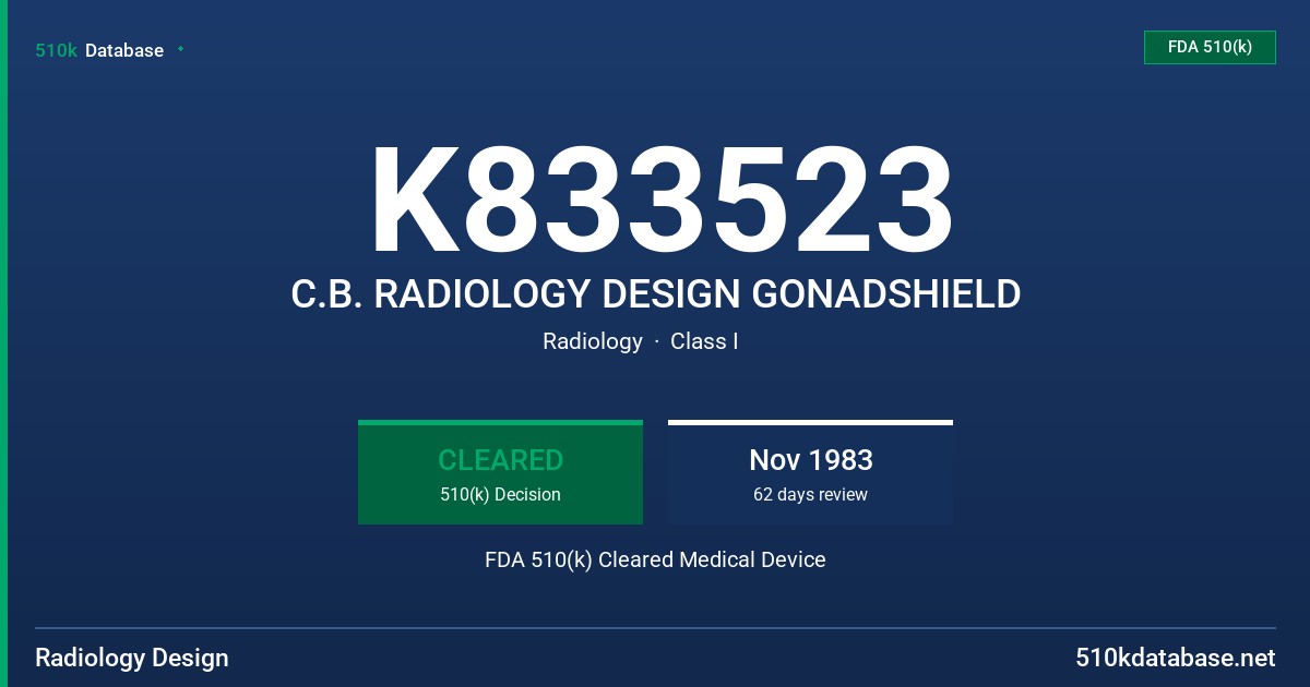 K833523 C.B. RADIOLOGY DESIGN GONADSHIELD FDA 510(k) Cleared Medical Device