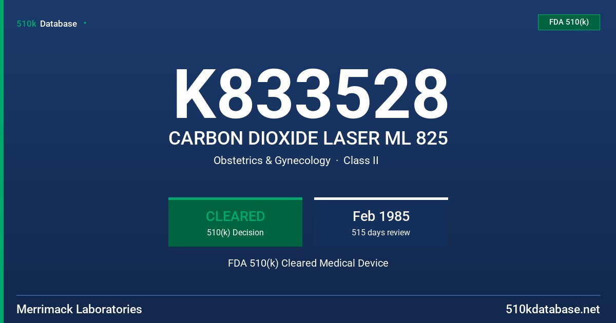 K833528 CARBON DIOXIDE LASER ML 825 FDA 510(k) Cleared Medical Device