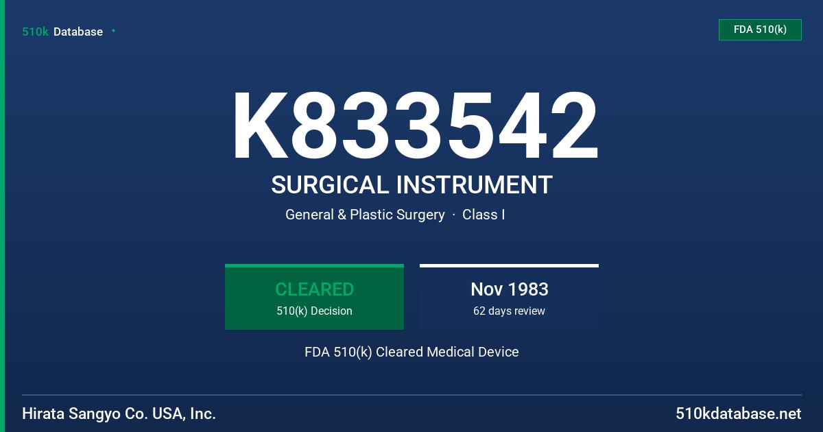 K833542 SURGICAL INSTRUMENT FDA 510(k) Cleared Medical Device