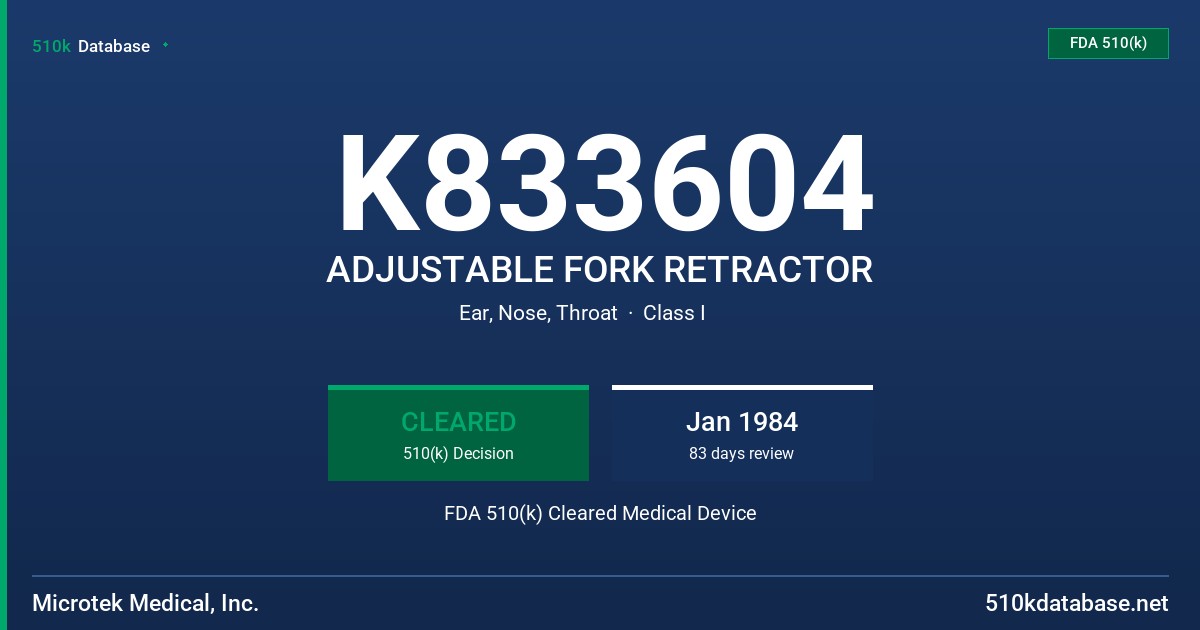 K833604 ADJUSTABLE FORK RETRACTOR FDA 510(k) Cleared Medical Device