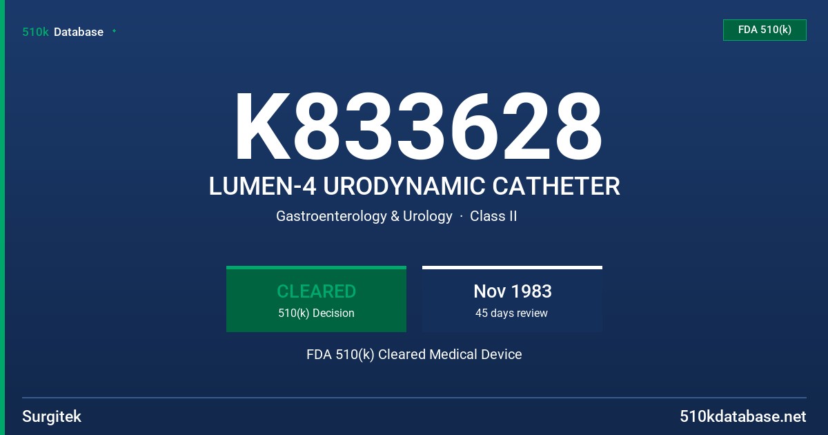 K833628 LUMEN-4 URODYNAMIC CATHETER FDA 510(k) Cleared Medical Device