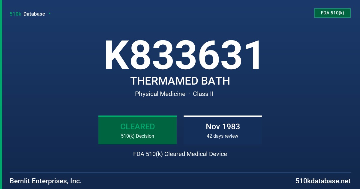 K833631 THERMAMED BATH FDA 510(k) Cleared Medical Device