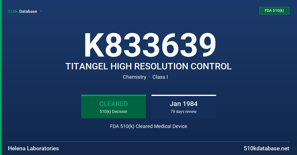 K833639 TITANGEL HIGH RESOLUTION CONTROL FDA 510(k) Cleared Medical Device