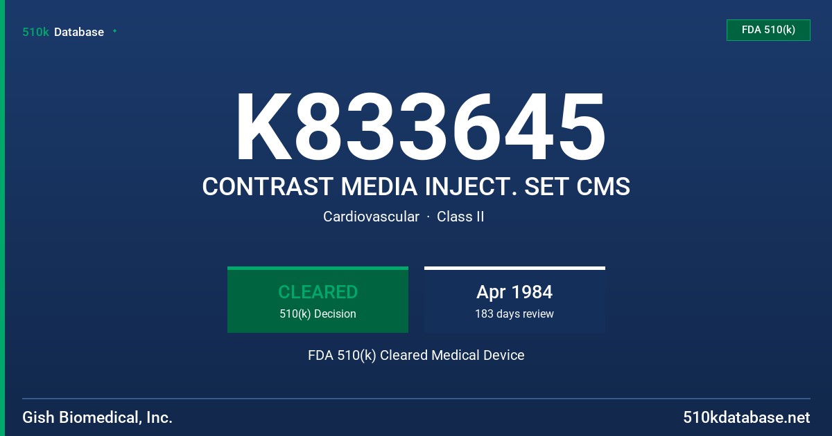 K833645 CONTRAST MEDIA INJECT. SET CMS FDA 510(k) Cleared Medical Device