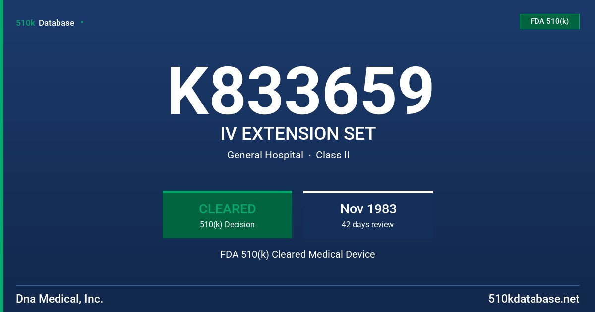 K833659 IV EXTENSION SET FDA 510(k) Cleared Medical Device