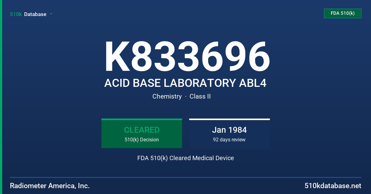 K833696 ACID BASE LABORATORY ABL4 FDA 510(k) Cleared Medical Device