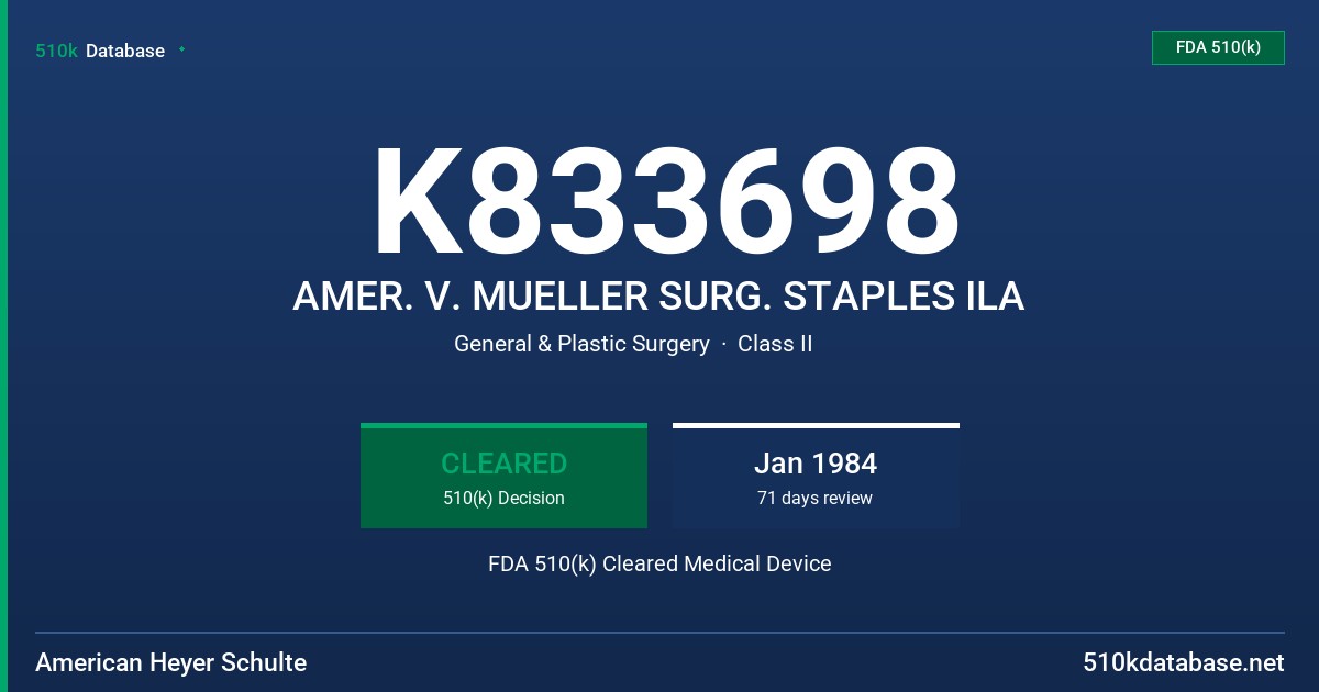K833698 AMER. V. MUELLER SURG. STAPLES ILA FDA 510(k) Cleared Medical Device