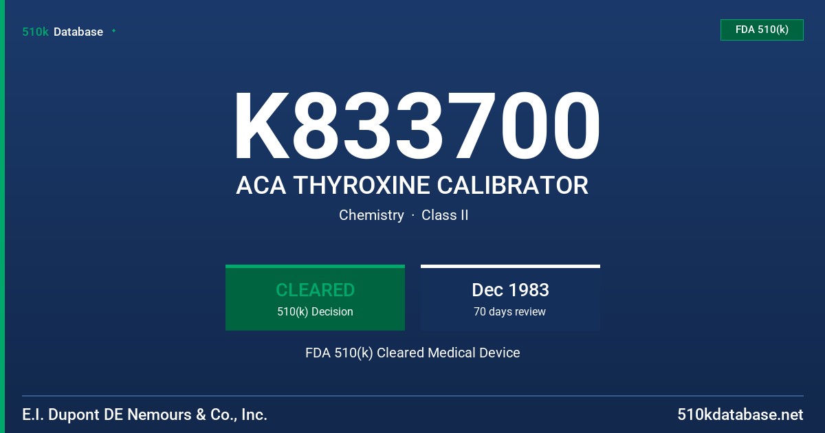K833700 ACA THYROXINE CALIBRATOR FDA 510(k) Cleared Medical Device