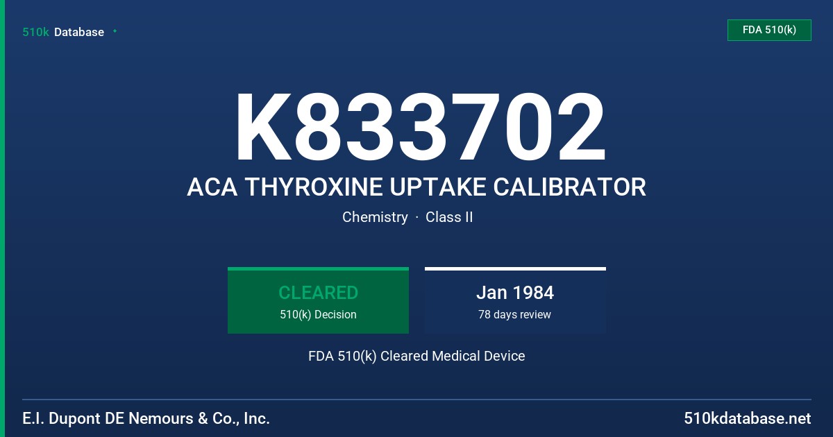 K833702 ACA THYROXINE UPTAKE CALIBRATOR FDA 510(k) Cleared Medical Device