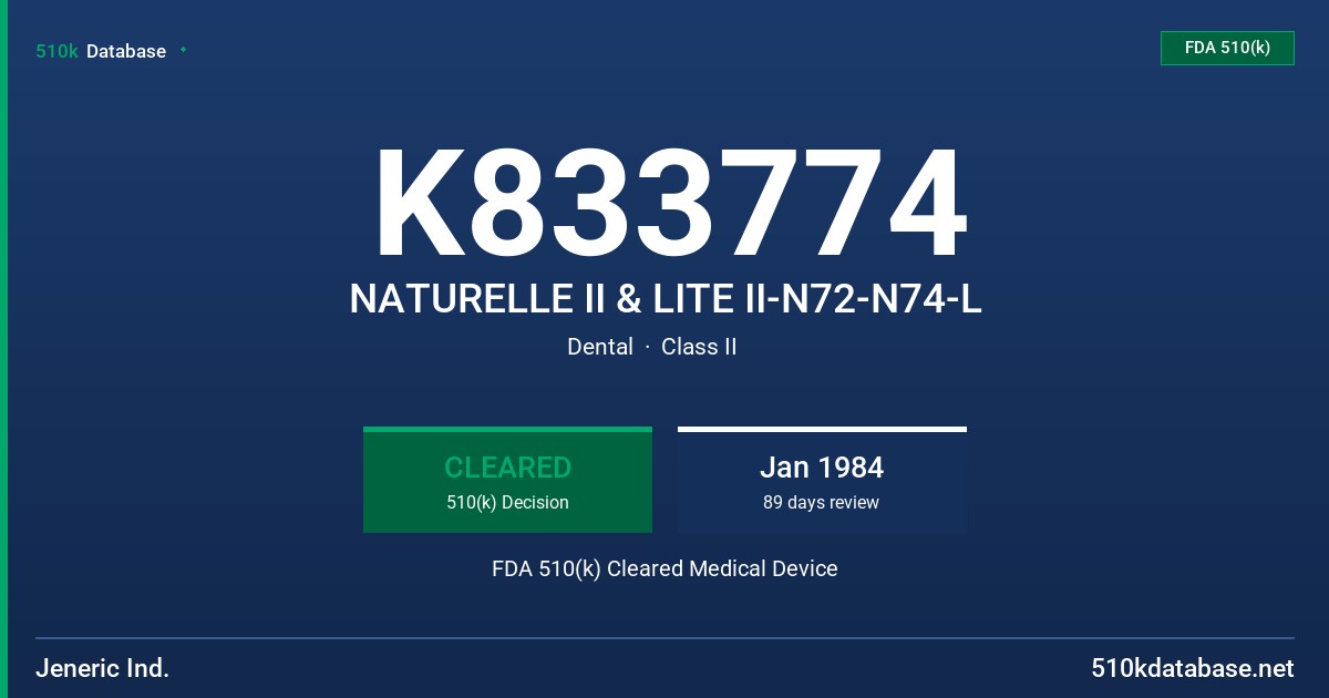 K833774 NATURELLE II & LITE II-N72-N74-L FDA 510(k) Cleared Medical Device