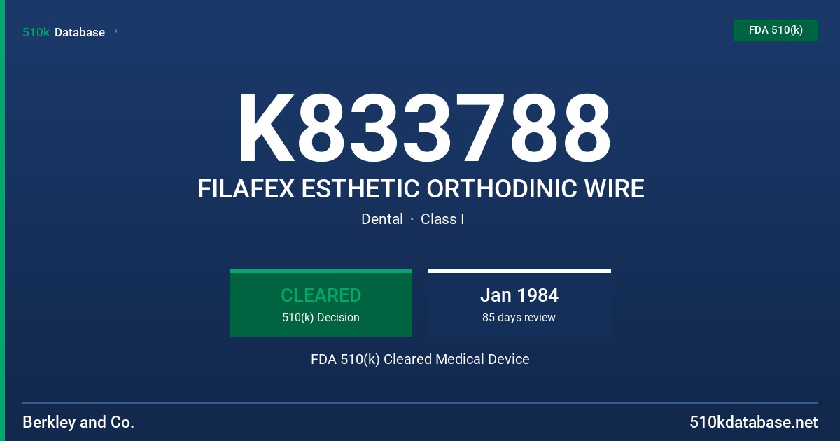K833788 FILAFEX ESTHETIC ORTHODINIC WIRE FDA 510(k) Cleared Medical Device