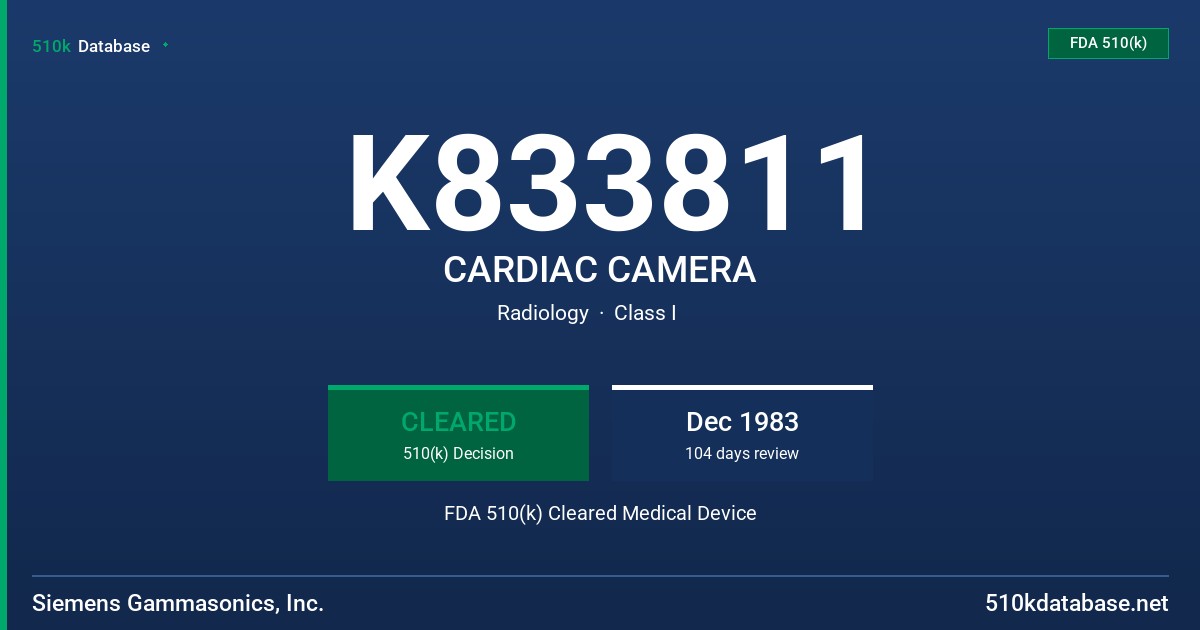 K833811 CARDIAC CAMERA FDA 510(k) Cleared Medical Device