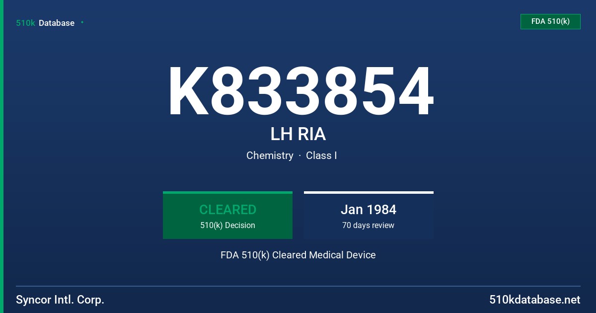 K833854 LH RIA FDA 510(k) Cleared Medical Device