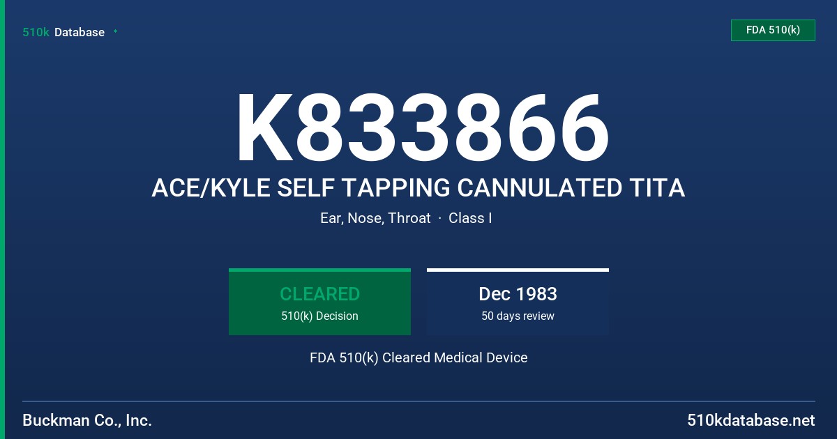 K833866 ACE/KYLE SELF TAPPING CANNULATED TITA FDA 510(k) Cleared Medical Device
