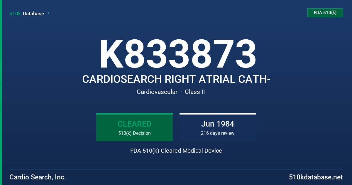 K833873 CARDIOSEARCH RIGHT ATRIAL CATH- FDA 510(k) Cleared Medical Device