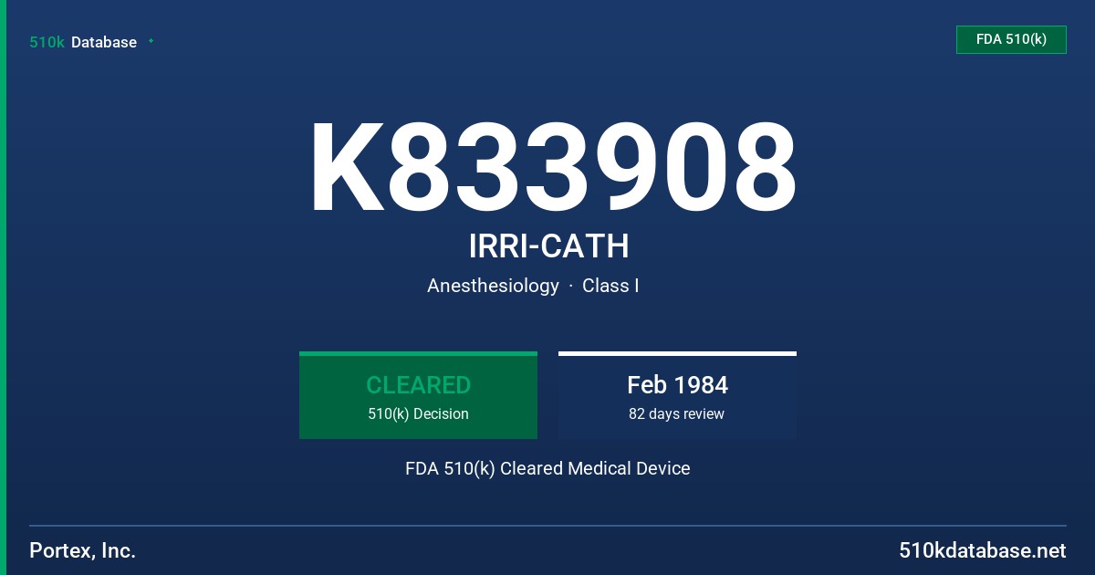 K833908 IRRI-CATH FDA 510(k) Cleared Medical Device