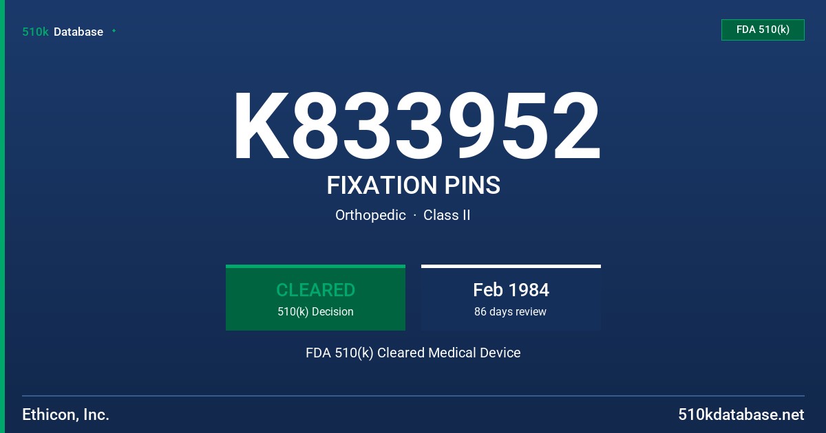 K833952 FIXATION PINS FDA 510(k) Cleared Medical Device