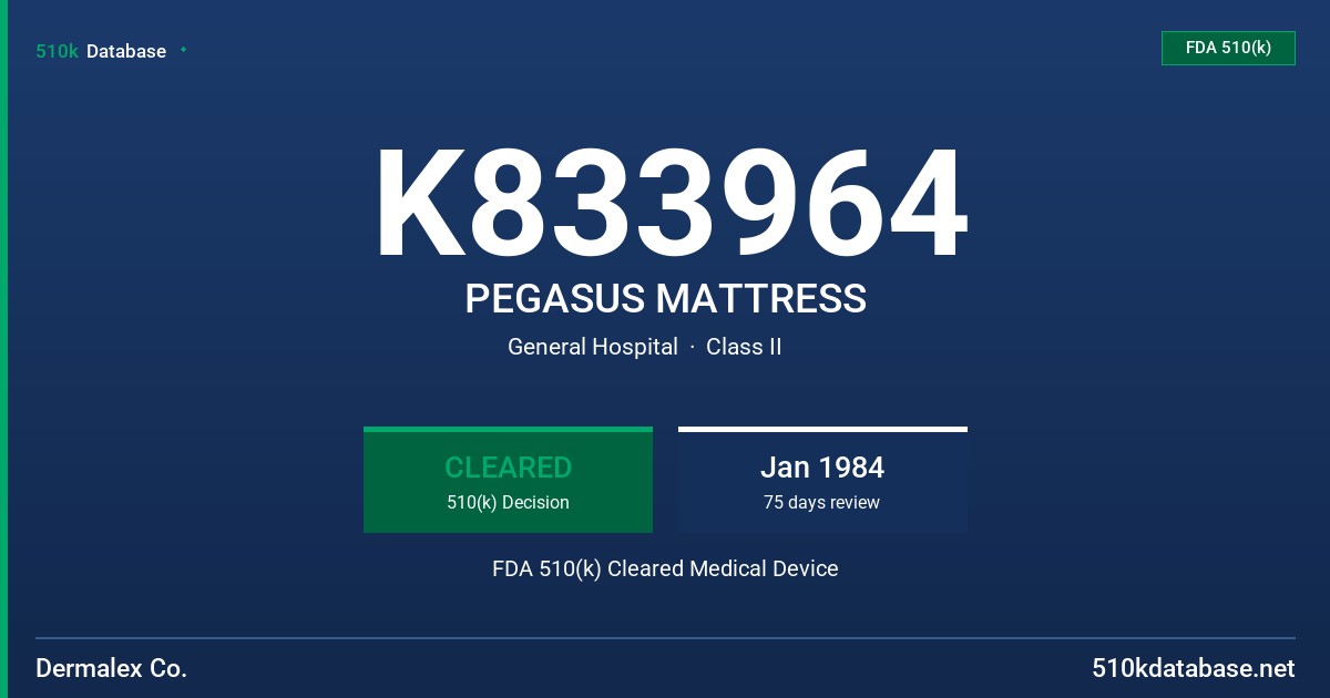 K833964 PEGASUS MATTRESS FDA 510(k) Cleared Medical Device