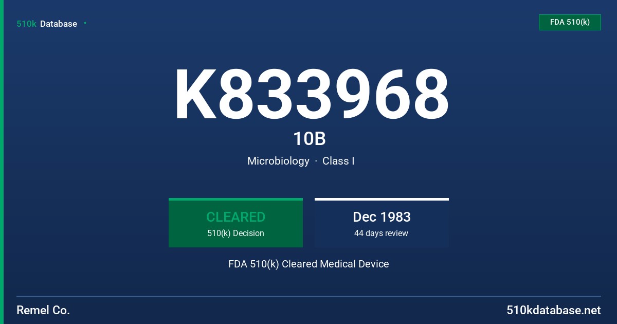K833968 10B FDA 510(k) Cleared Medical Device