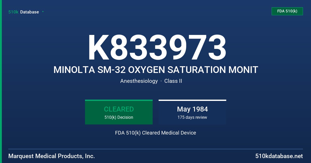 K833973 MINOLTA SM-32 OXYGEN SATURATION MONIT FDA 510(k) Cleared Medical Device