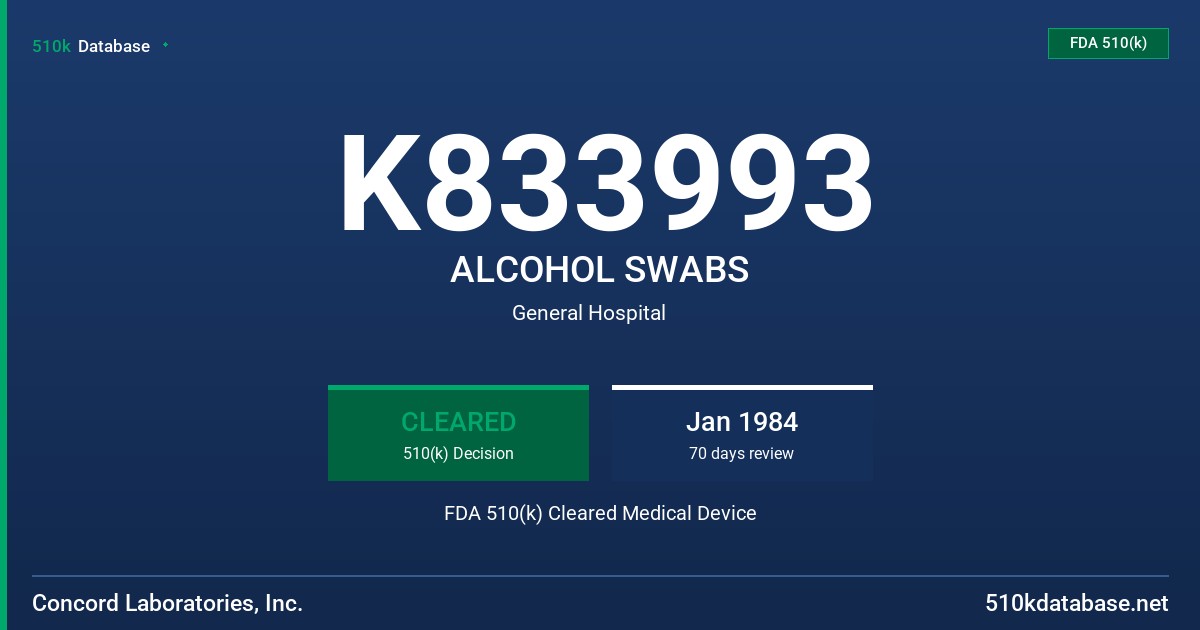 K833993 ALCOHOL SWABS FDA 510(k) Cleared Medical Device