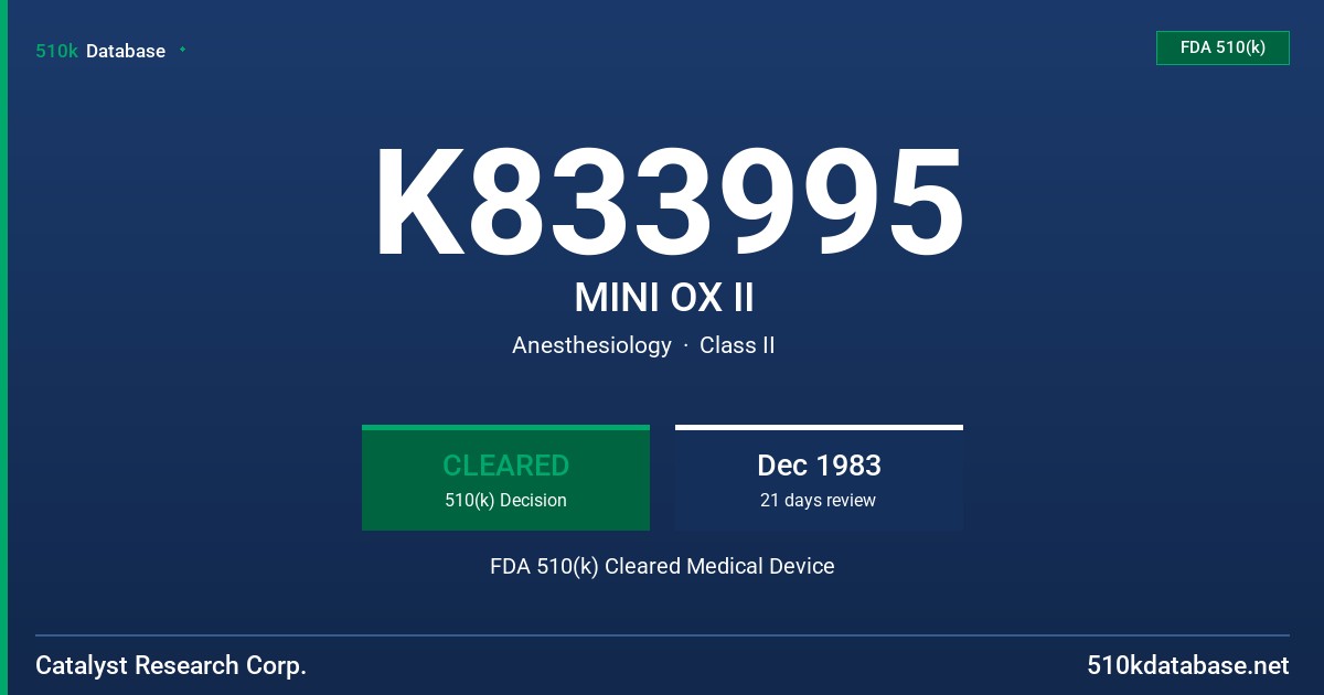 K833995 MINI OX II FDA 510(k) Cleared Medical Device