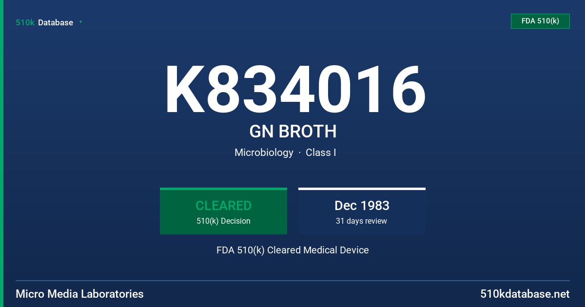 K834016 GN BROTH FDA 510(k) Cleared Medical Device