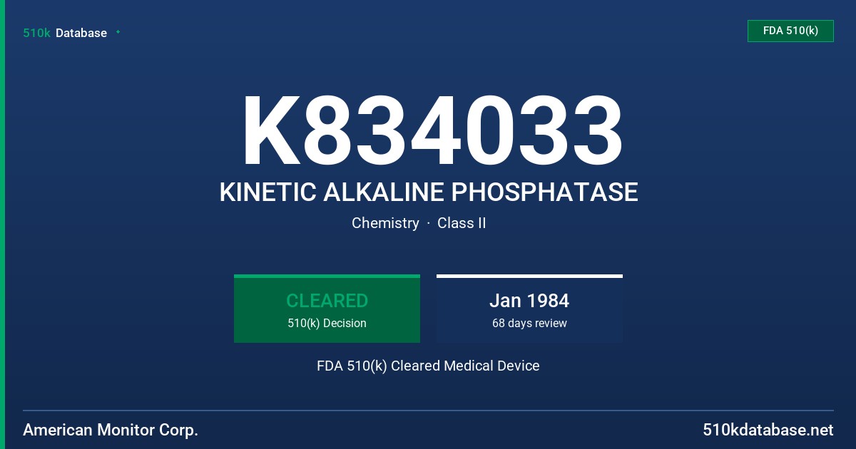 K834033 KINETIC ALKALINE PHOSPHATASE FDA 510(k) Cleared Medical Device