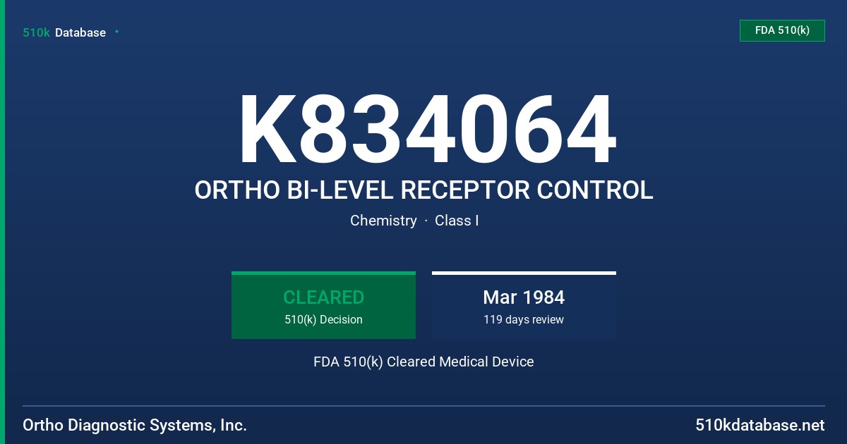 K834064 ORTHO BI-LEVEL RECEPTOR CONTROL FDA 510(k) Cleared Medical Device