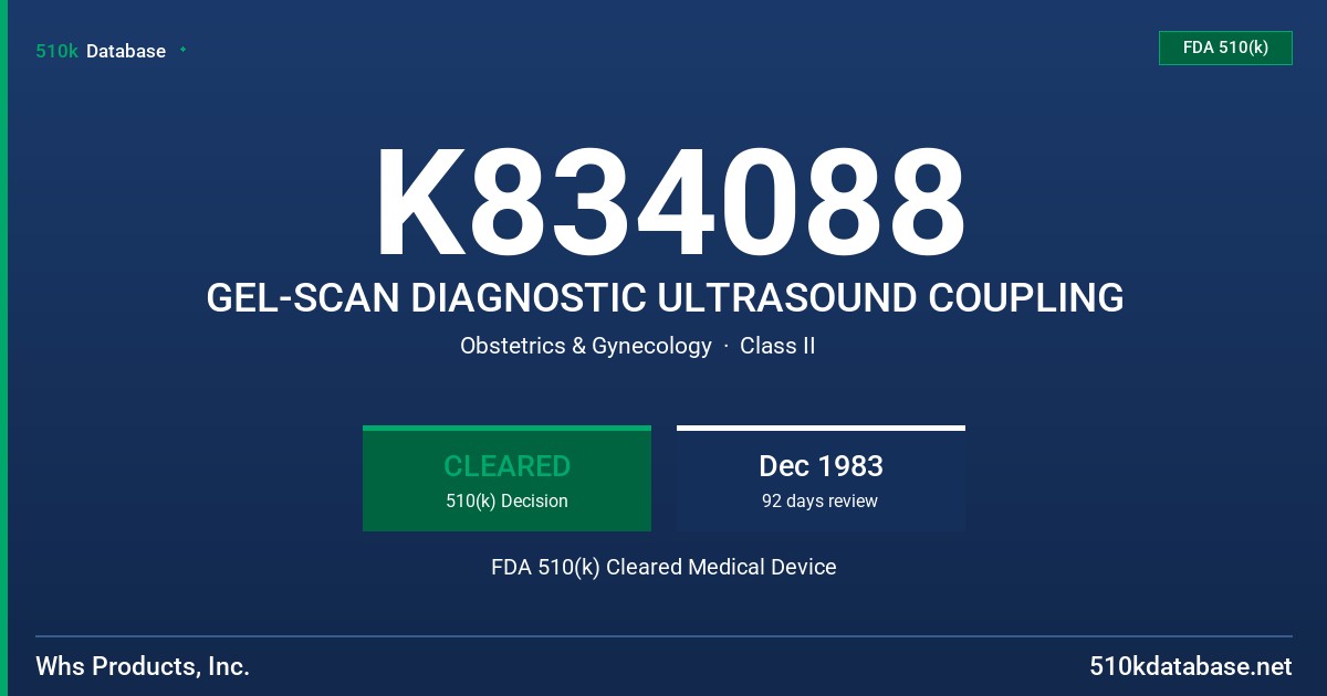 K834088 GEL-SCAN DIAGNOSTIC ULTRASOUND COUPLING FDA 510(k) Cleared Medical Device