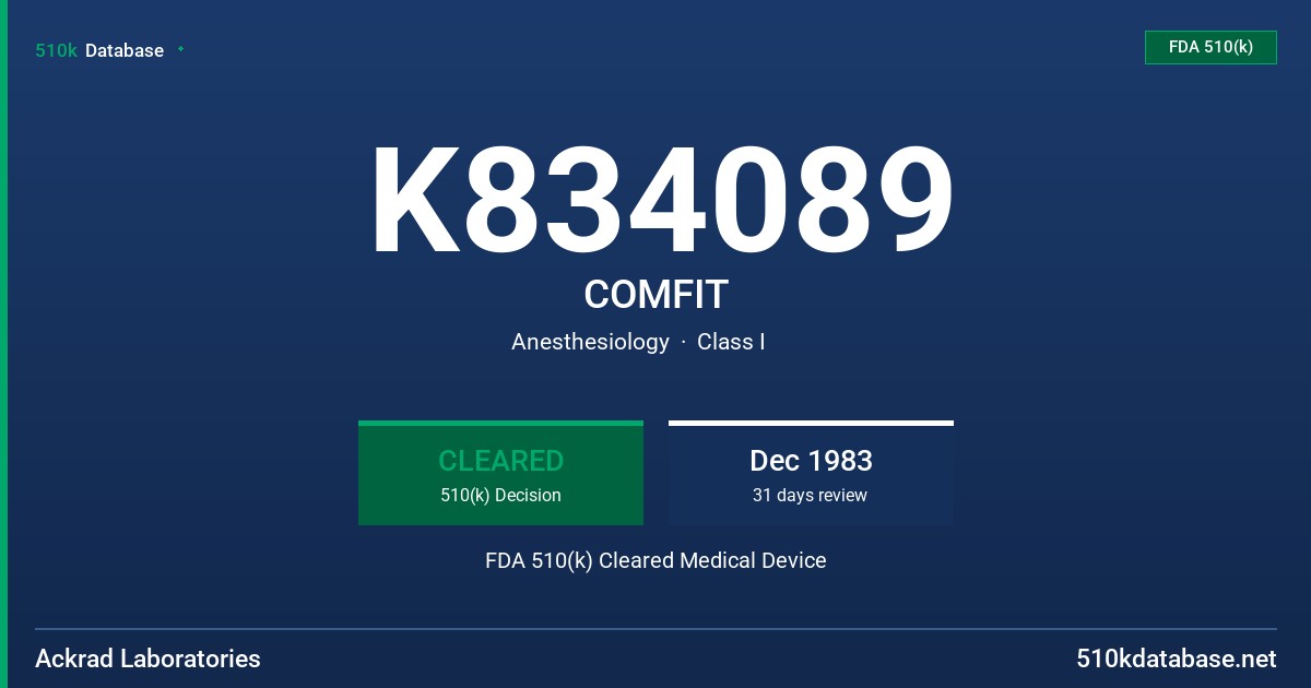 K834089 COMFIT FDA 510(k) Cleared Medical Device