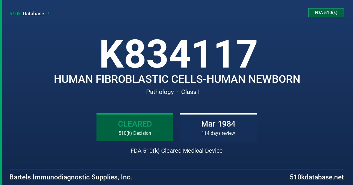 K834117 HUMAN FIBROBLASTIC CELLS-HUMAN NEWBORN FDA 510(k) Cleared Medical Device